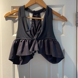 NwT zara charcoal gray ruffle bikini top in size L